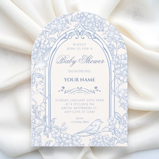 Invitation Fête de naissance artistique oiseau floral blanc b (Créateur téléchargé)