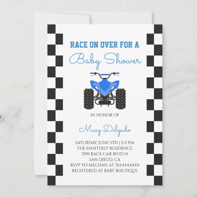 Invitation Fête de naissance ATV Quad 4 roues motrices (Devant)