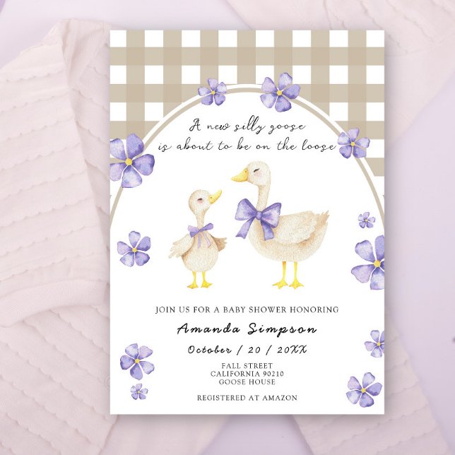 Invitation Fête de Naissance au thème de l'oie mignonne à l'a (Créateur téléchargé)