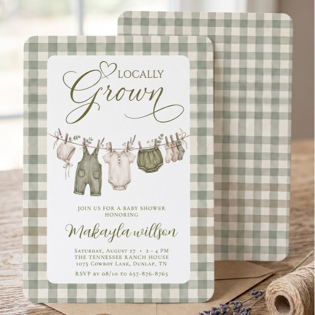 Invitation Fête de Naissance au Thème Sage Vert Gingham Culti (Créateur téléchargé)
