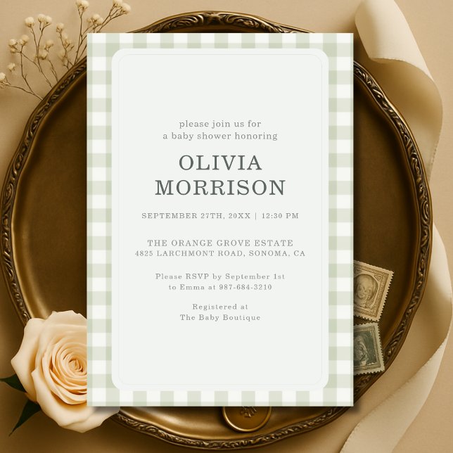 Invitation Fête de Naissance au Vichy Vert Sauge pour Bébé de (Créateur téléchargé)