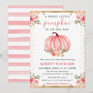 Invitation Fête de Naissance Automne Citrouilles Florales Ros