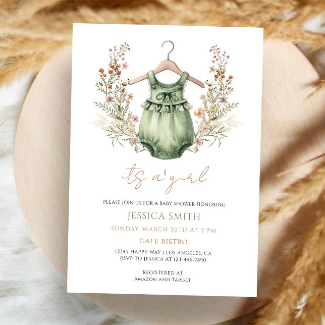Invitation Fête de naissance aux fleurs sauvages Bohème Vert  (Créateur téléchargé)