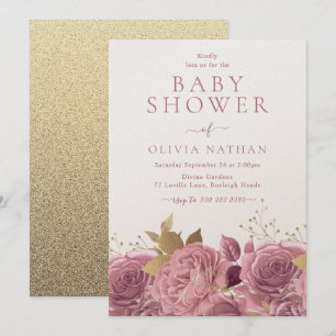 Invitation Fête de naissance aux roses scintillantes roses