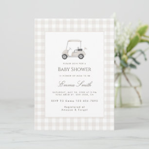 Invitation Fête de naissance avec chariot de golf à carreaux 