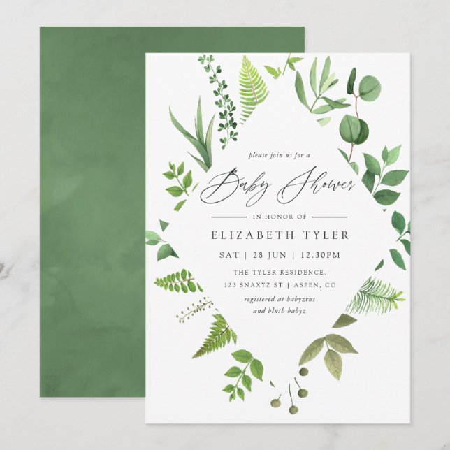 Invitation Fête de naissance avec forêt boisée aquarelle (Devant / Derrière)
