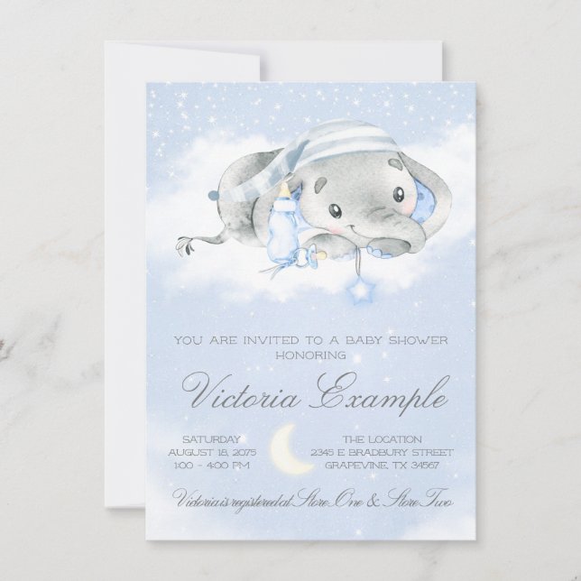 Invitation Fête de naissance Baby Boy Elephant Baby (Devant)