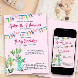 Invitation Fête de naissance Baby Sprinkle Lama Rose