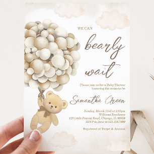 Invitation Fête de naissance Ballon Ours Brun