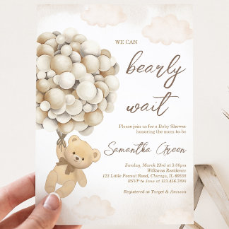 Invitation Fête de naissance Ballon Ours Brun