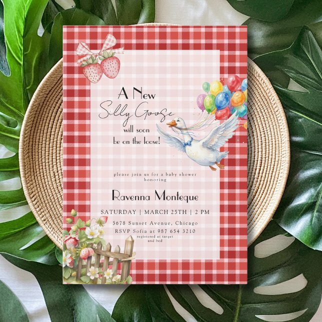 Invitation Fête de Naissance Ballons à carreaux rouges Canard (Créateur téléchargé)