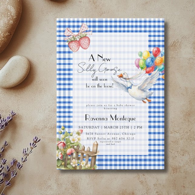Invitation Fête de Naissance Ballons Bleus à Carreaux Petite  (Créateur téléchargé)
