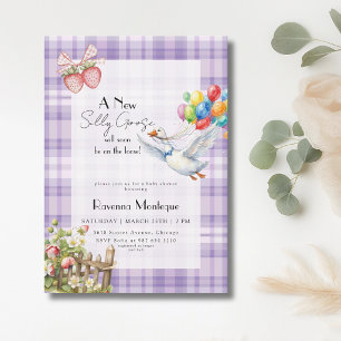 Invitation Fête de Naissance Ballons Gingham Violet Petit Fou