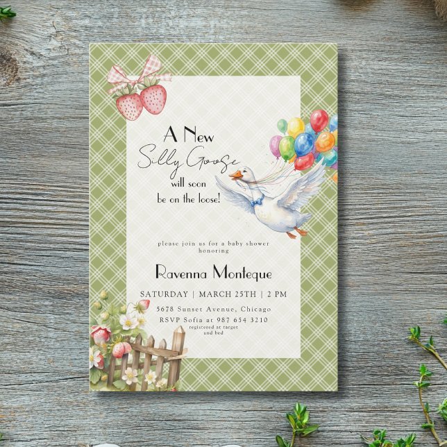 Invitation Fête de Naissance Ballons Vichy Vert Canard Silly (Créateur téléchargé)