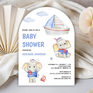 Invitation Fête de Naissance Bateau Nautique Éléphant Rustiqu
