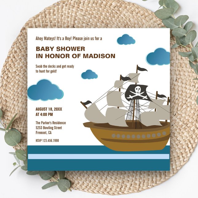 Invitation Fête de Naissance Bateau Pirate Mignon (Créateur téléchargé)