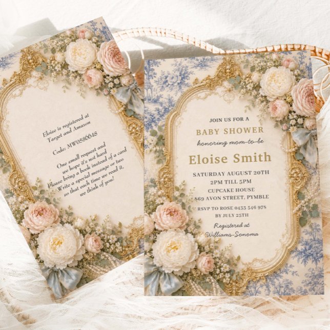 Invitation Fête de naissance bébé à ruban floral en toile de  (Créateur téléchargé)