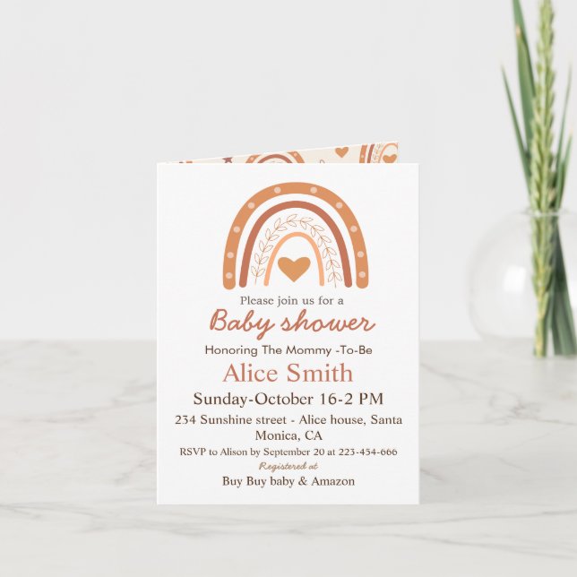 Invitation Fête de naissance bébé arc-en-ciel boho Terracotta (Devant)