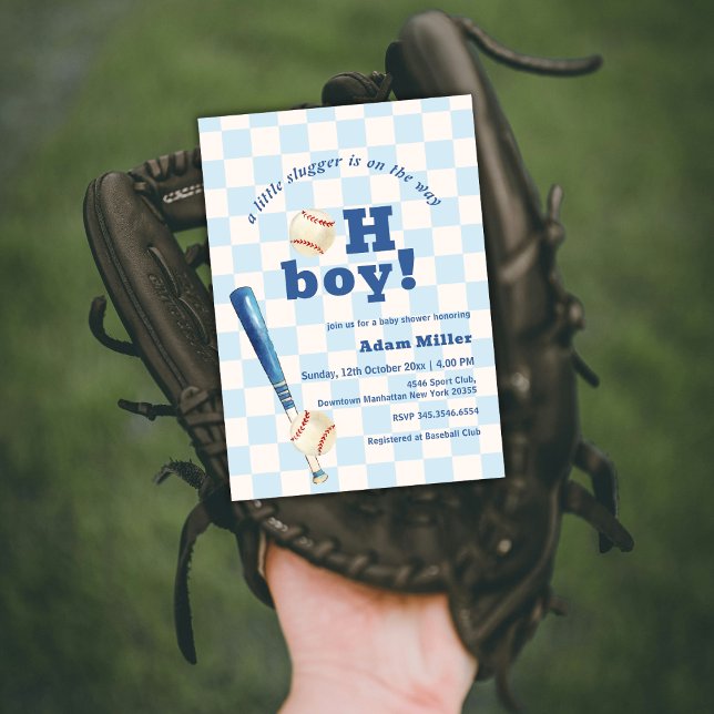 Invitation Fête de naissance bébé baseball Little Slugger car (Blue Plaid Little Slugger Baseball Baby Shower Invitation)