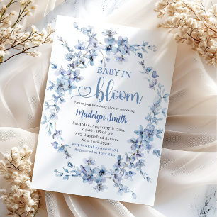 Invitation Fête de naissance Bébé Bohème Blue Meadow en fleur