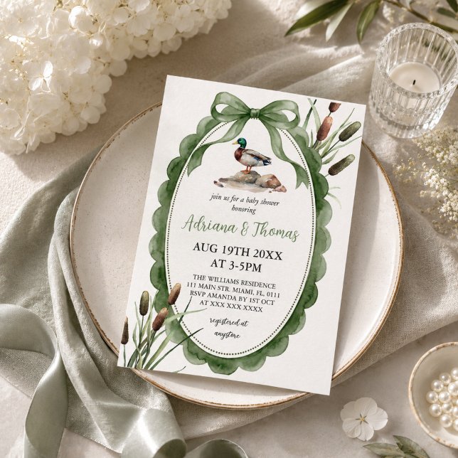 Invitation Fête de naissance bébé canard colvert vert (Créateur téléchargé)