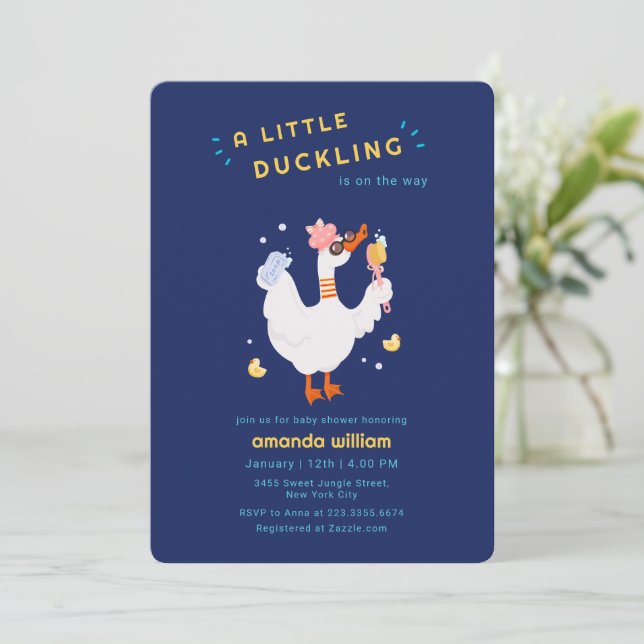 Invitation Fête de Naissance Bébé Canard Mignon Bain Canard e (Debout devant)