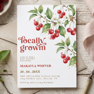 Invitation Fête de Naissance Bébé Cerise Aquarelle Cultivée L