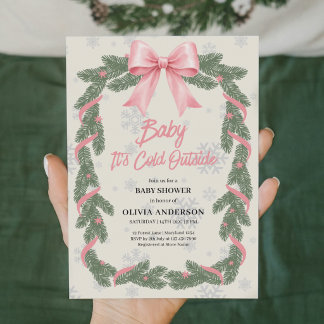 Invitation Fête de Naissance Bébé C'est L'Hiver Dehors Ruban