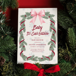 Invitation Fête de Naissance Bébé C'est L'Hiver Dehors Ruban