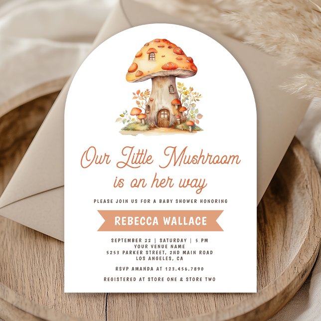Invitation Fête de naissance Bébé Champignon Forêt Bois Rusti (Créateur téléchargé)
