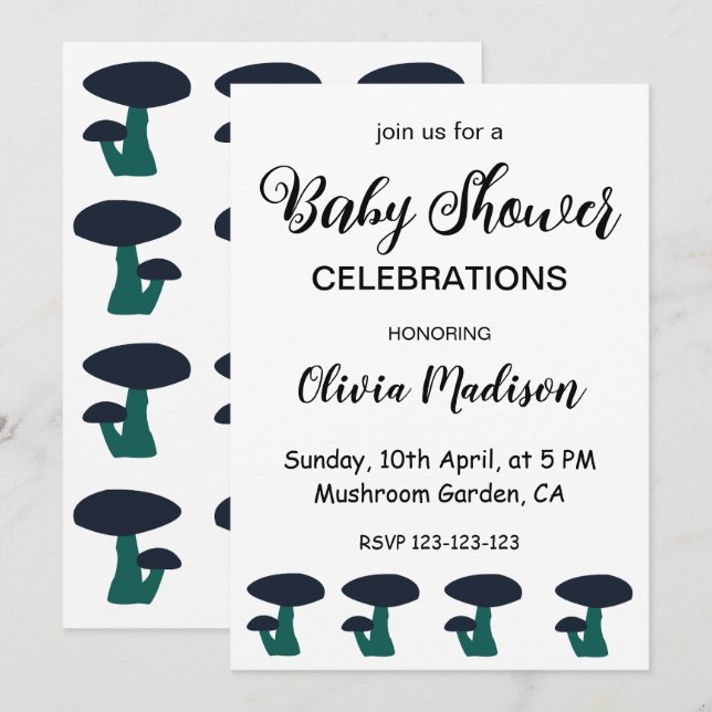 Invitation Fête de Naissance Bébé Champignon Mignon Genre Neu (Devant / Derrière)
