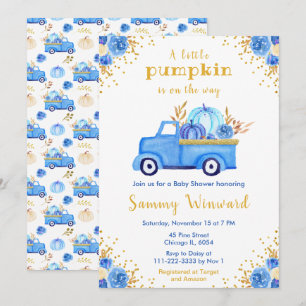 Invitation Fête de Naissance Bébé Citrouille Camion Bleu Auto