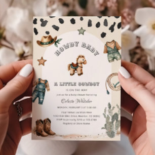 Invitation Fête de naissance bébé cow-boy western beige