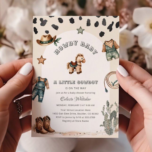 Invitation Fête de naissance bébé cow-boy western beige (Créateur téléchargé)
