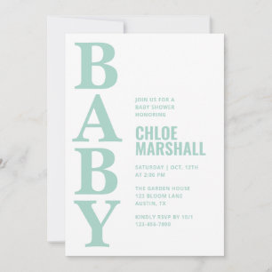 Invitation Fête de Naissance Bébé de Genre Neutre Verte