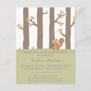 Invitation Fête de Naissance Bébé Écureuil Forêt Automne