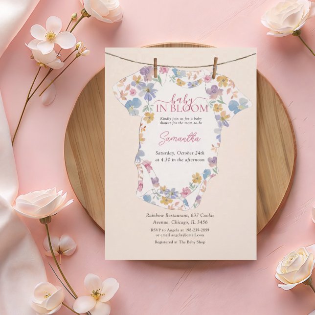 Invitation Fête de Naissance Bébé en Fleur Aquarelle Pastel (Créateur téléchargé)