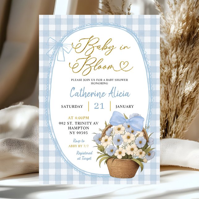 Invitation Fête de naissance Bébé en fleurs Coquette Gingham  (Créateur téléchargé)