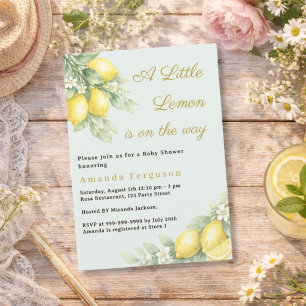 Invitation Fête de naissance bébé été citron sauge verte