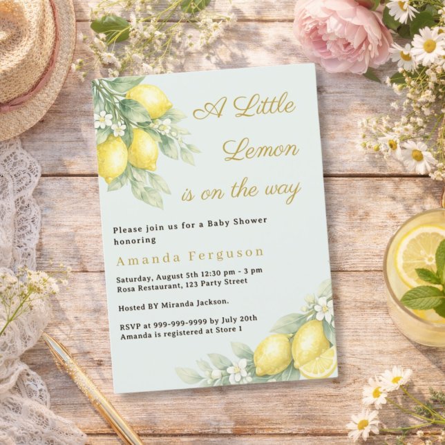 Invitation Fête de naissance bébé été citron sauge verte (Créateur téléchargé)
