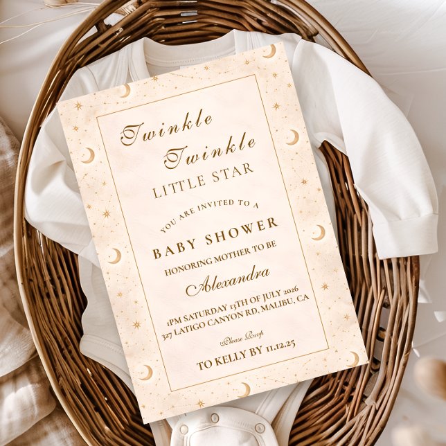 Invitation Fête de Naissance Bébé Étoile Brillante Or (Créateur téléchargé)