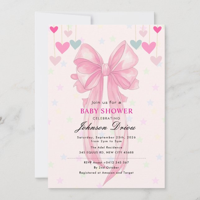 Invitation Fête de naissance bébé fille Arc-en-ciel | Élégant (Devant)