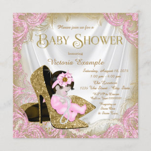 Invitation Fête de naissance bébé fille chaussure à paillette