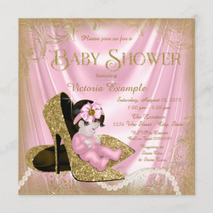 Invitation Fête de naissance bébé fille chaussure à paillette