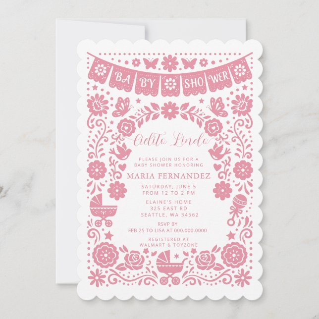 Invitation Fête de Naissance Bébé Fille Cielito Lindo Papier  (Devant)