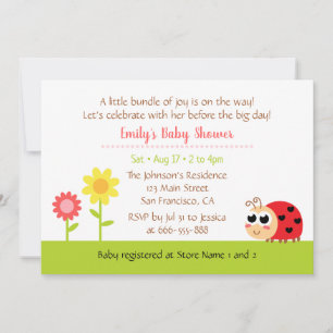 Invitation Fête de Naissance Bébé Fille Coccinelle Mignonne