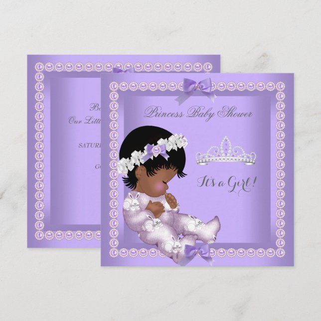 Invitation Fête de naissance bébé fille Ethnique Lavande Viol (Devant / Derrière)