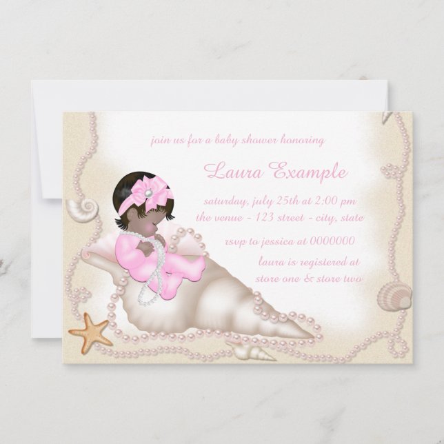 Invitation Fête de naissance bébé fille ethnique plage (Devant)
