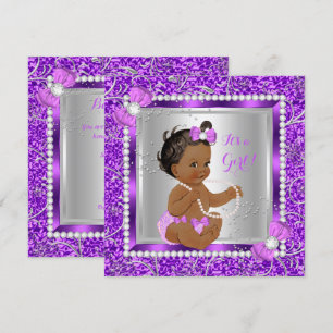 Invitation Fête de naissance Bébé Fille Ethnique Violet Paill