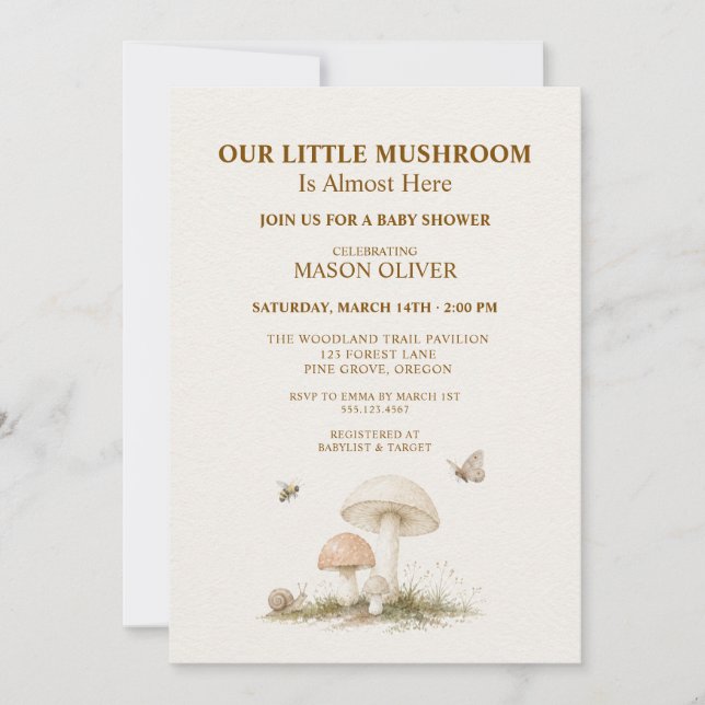 Invitation Fête de Naissance Bébé Fille Garçon Champignons Fo (Devant)